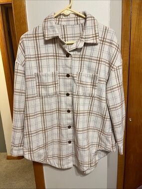 Plaid Cream and Brown Utility Shacket